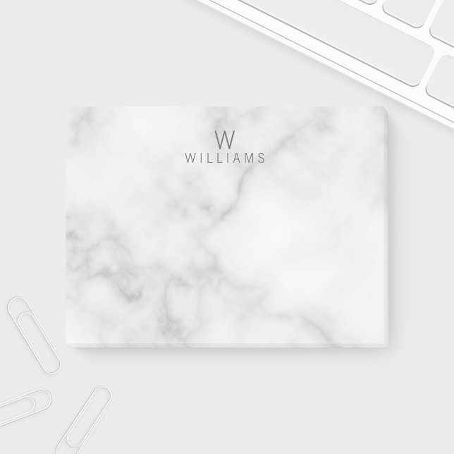 White Marble with Personalised Monogram and Name Post-it Notes (Creator Uploaded)