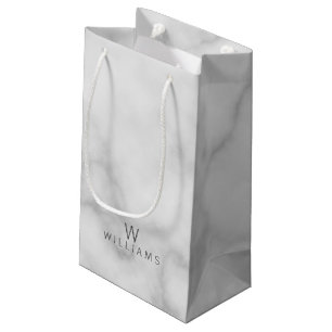 White Marble with Personalised Monogram and Name Small Gift Bag