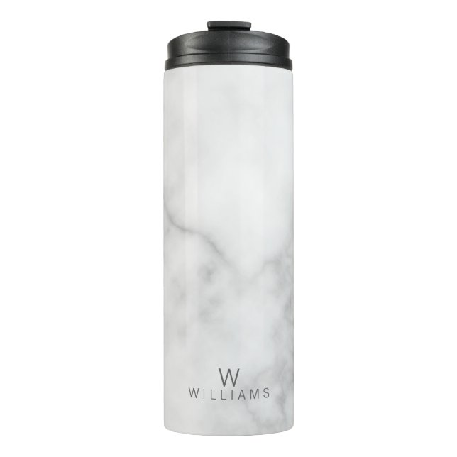 White Marble with Personalised Monogram and Name Thermal Tumbler (Front)