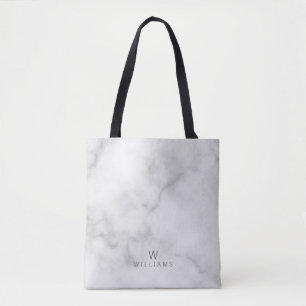 White Marble with Personalised Monogram and Name Tote Bag