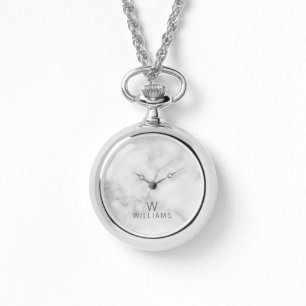 White Marble with Personalised Monogram and Name Watch