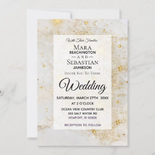 ~ White Marble with Star Dust Glitter Wedding Invitation