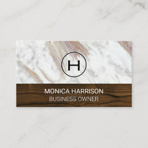 White Marble   Wood Trim   Monogram Business Card