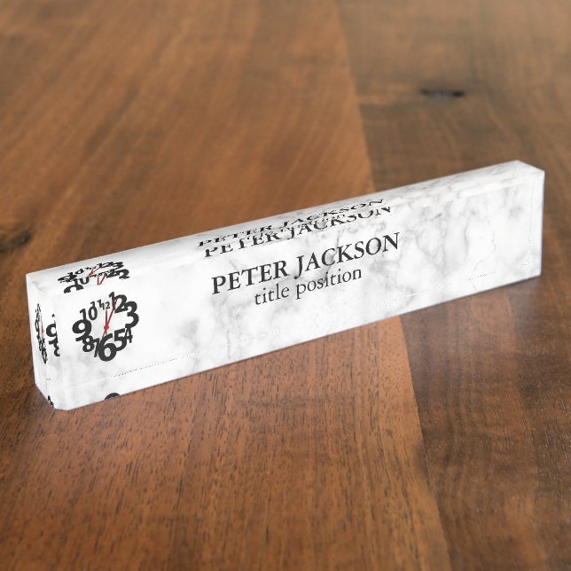 White Marbled With Clock Nameplate (Side)