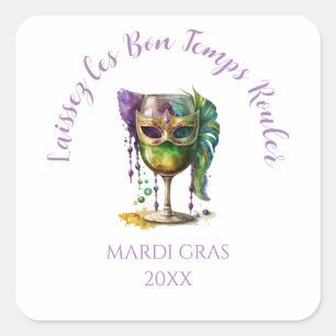 White Mardi Gras Mask  Square Sticker