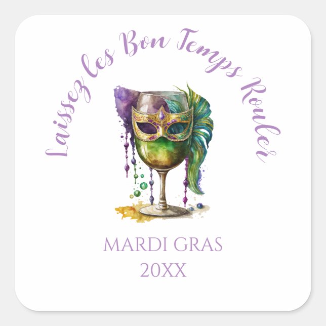 White Mardi Gras Mask  Square Sticker (Front)