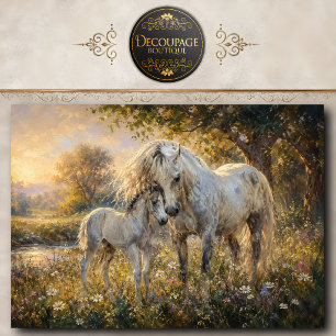 White Mare and Foal Painting Wall Art Horse Decor Tissue Paper