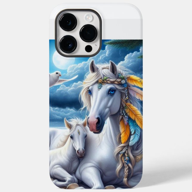 White mare and foal under the moon Case-Mate iPhone case (Back)