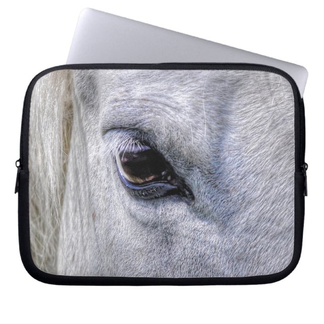 White Mare Horse's Eye Animal-lover Photo Laptop Sleeve (Front)