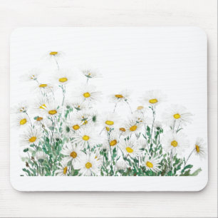 white margaret daisy horizontal watercolor paintin mouse mat
