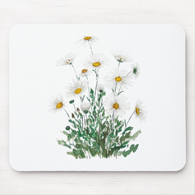 white Margaret daisy watercolor Mouse Mat (Front)