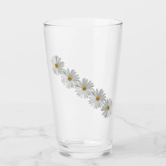  White Marguerite Daisy Flowers Glass (Front)