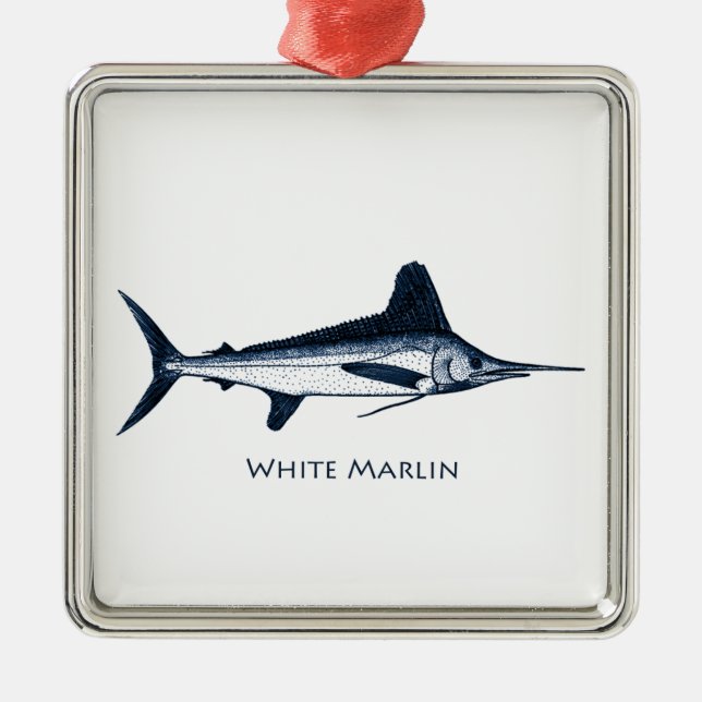 White Marlin Logo Metal Tree Decoration (Front)
