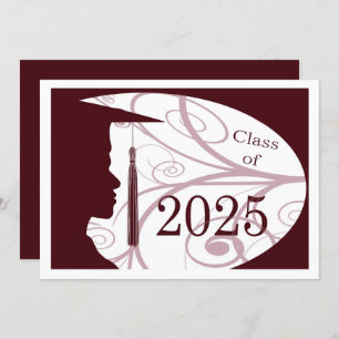 White/Maroon Man Silhouette 2025 Graduation Party Invitation