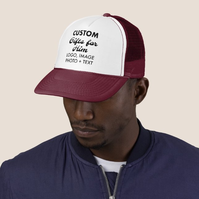 White & Maroon Trucker Hat Custom Gifts for Him (In Situ)