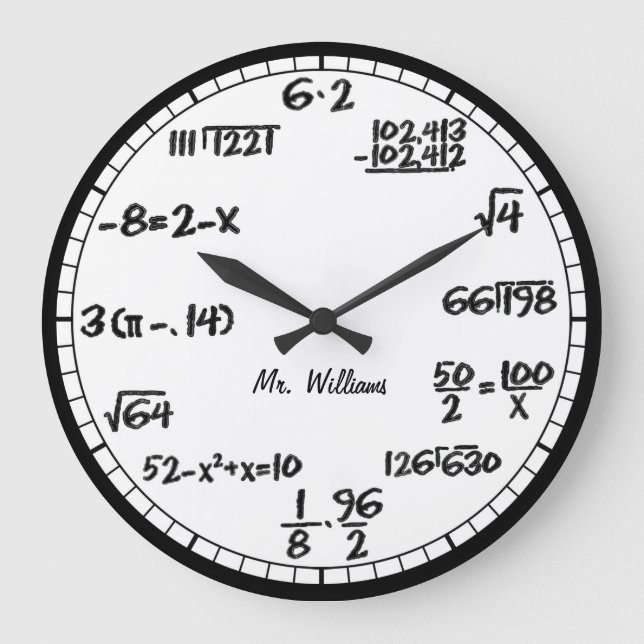 White Math Equations Custom Large Clock (Front)