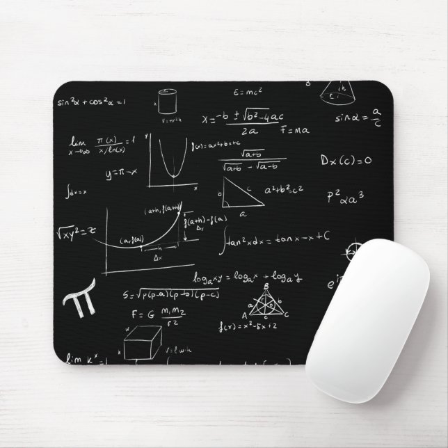 White Mathematic Formulas and Equations Dark Grey Mouse Mat (With Mouse)