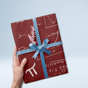 White Mathematic Formulas and Equations Maroon Wrapping Paper