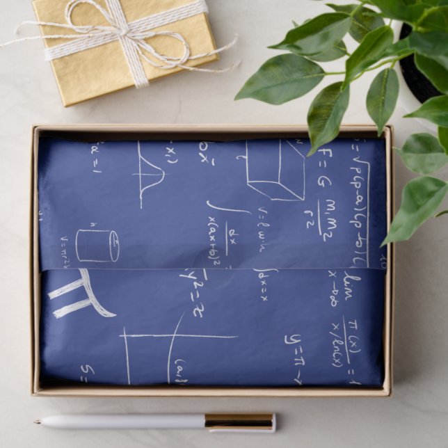 White Mathematic Formulas Equations Blue Tissue Paper (Gift)