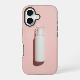 white matte bottle on pastel background iPhone 16 case