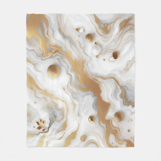 White & Matte Gold Marble Texture Background Desig Fleece Blanket