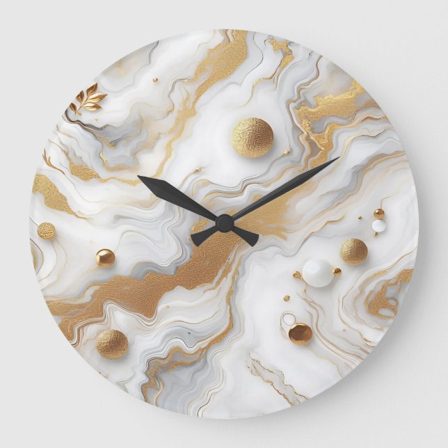 White & Matte Gold Marble Texture Background Desig Large Clock (Front)