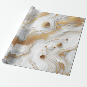 White & Matte Gold Marble Texture Background Desig Wrapping Paper