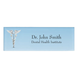 White Medical Caduceus Dental Mirror Toothbrush Name Tag