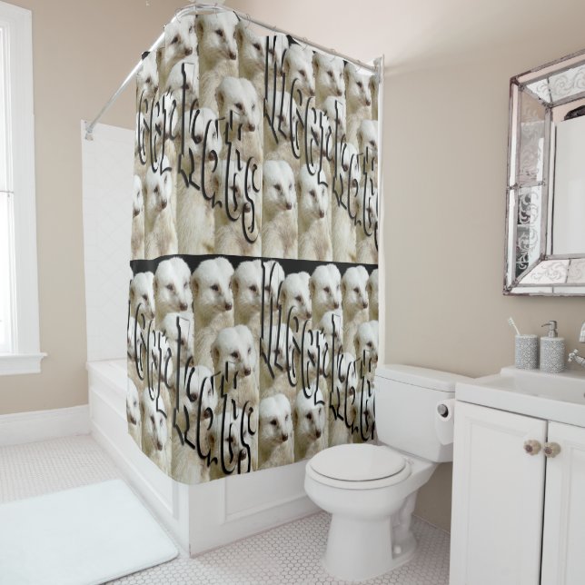 White Meerkat Army, Shower Curtain. Shower Curtain (In Situ)