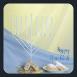 White Menorah Gold Coins & Dreidels Happy Hanukkah Square Sticker<br><div class="desc">Introducing our delightful Hanukkah Celebration Sticker, featuring a harmonious blend of traditional elements that bring the spirit of the Festival of Lights to life! This charming sticker includes a radiant menorah, gleaming coins, a playful dreidel, and tempting doughnuts—all beautifully illustrated to add a touch of warmth and festivity to your...</div>