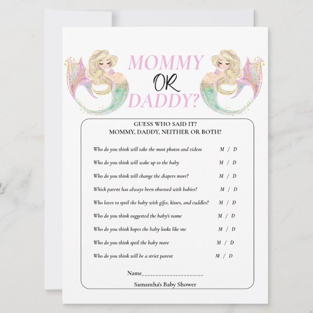 White Mermaid Mother to Be. Mummy or Daddy  Invitation (Front)