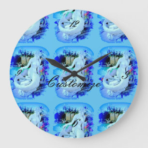 White Mermaid Sitting Thunder_Cove Large Clock