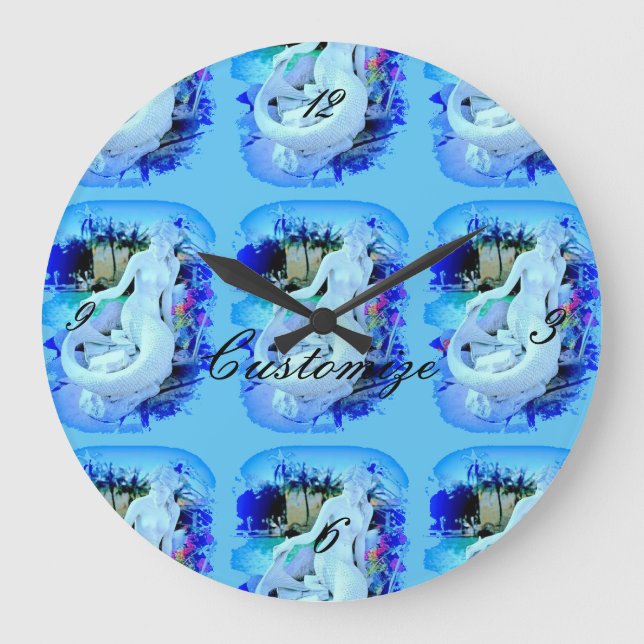 White Mermaid Sitting Thunder_Cove Large Clock (Front)