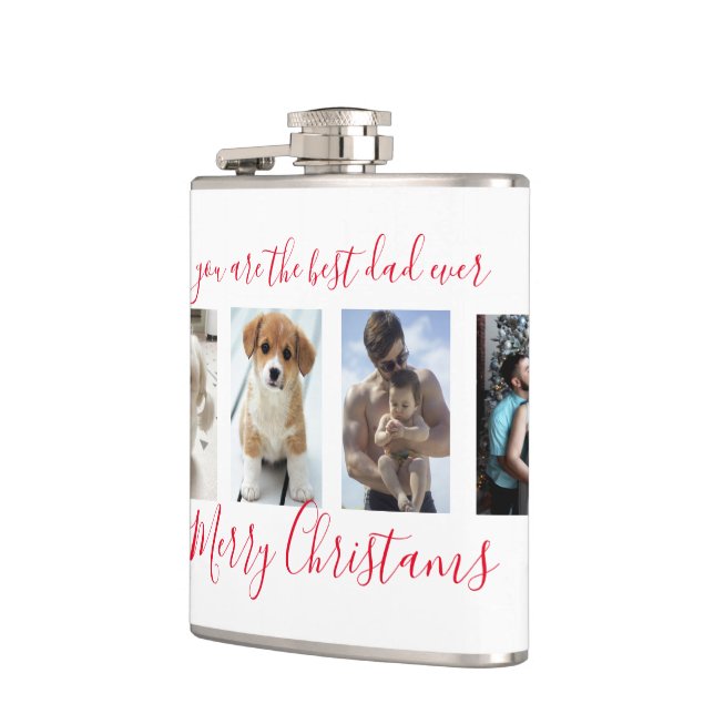 White Merry Christmas Best Dad Ever Photo  Hip Flask (Left)