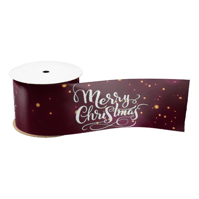 White  Merry Christmas,Burgundy Christmas Satin Ribbon (Spool)