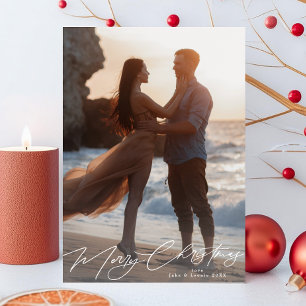 White Merry Christmas Elegant Splendour Photo Holiday Card