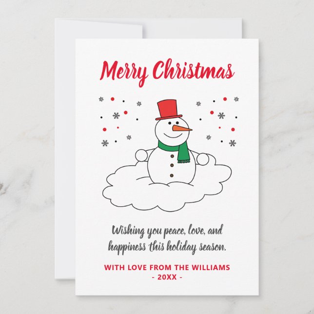 White Merry Christmas Family Snowman Snowflakes Holiday Card (Front)