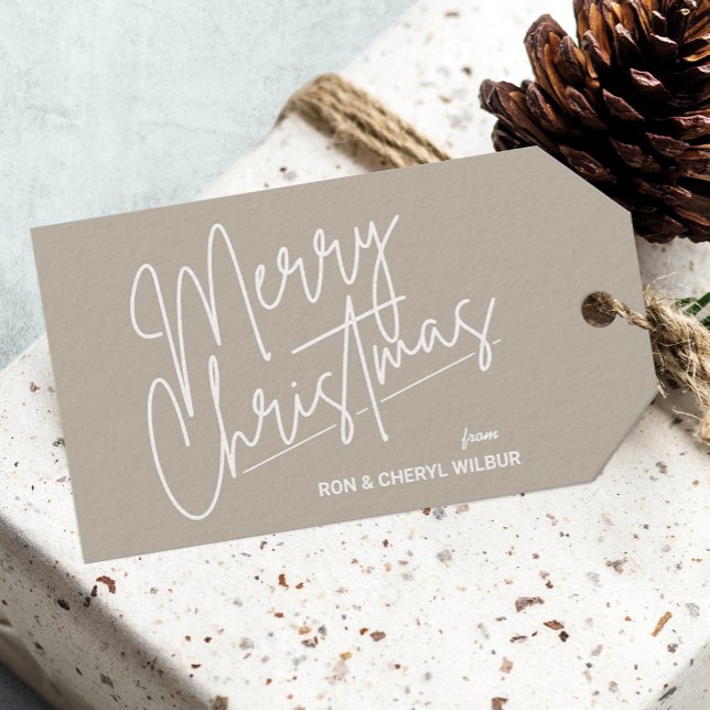 White Merry Christmas Gift Tags (White Script Merry Christmas Tan Gift Tags)