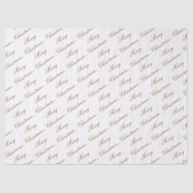 White "Merry Christmas" Gold Script  Tissue Paper (Front)