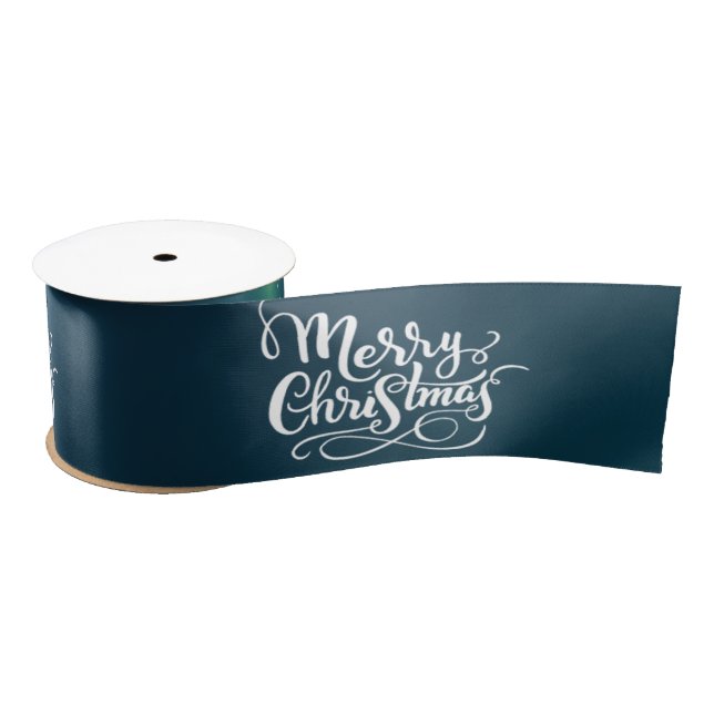 White  Merry Christmas, Green Christmas Satin Ribbon (Spool)