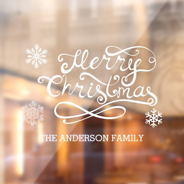 White Merry Christmas handwritten text snowflakes  Window Cling (Sheet 2)