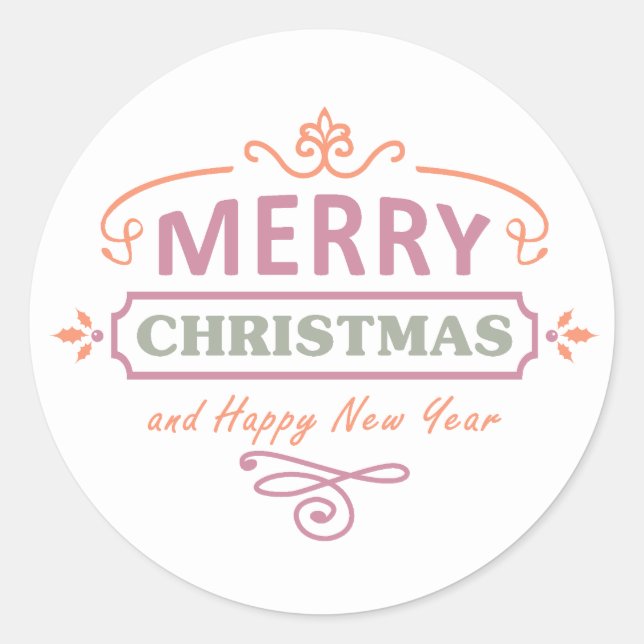 White Merry Christmas Happy New Year Stickers (Front)