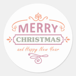 White Merry Christmas Happy New Year Stickers