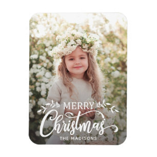 White Merry Christmas Holiday Photo Magnet