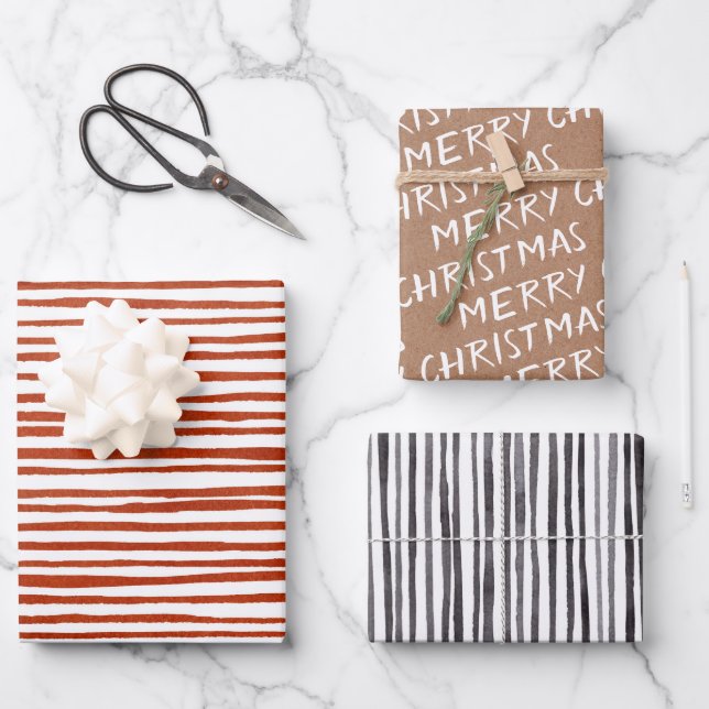 White “Merry Christmas” Kraft paper and Stripes  (Front)