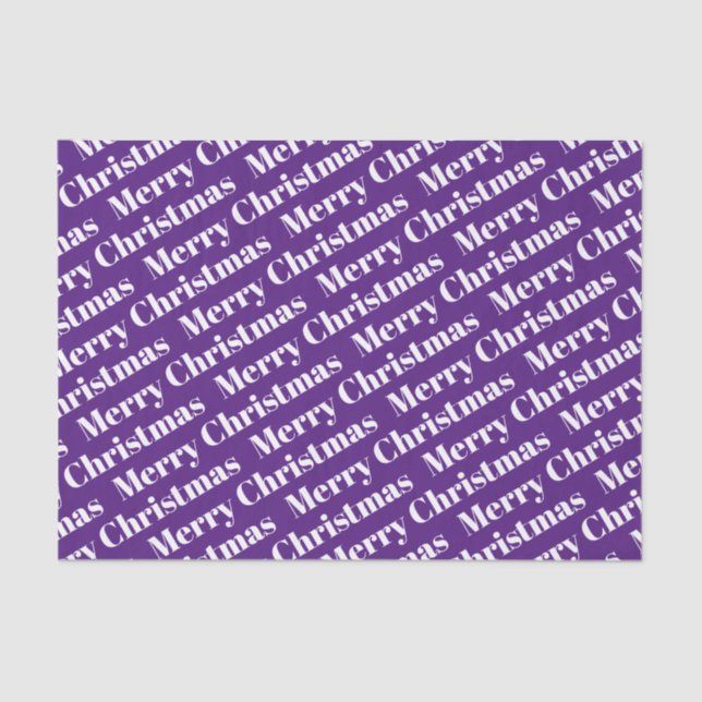 White Merry Christmas on purple holiday Tissue Paper (Front)