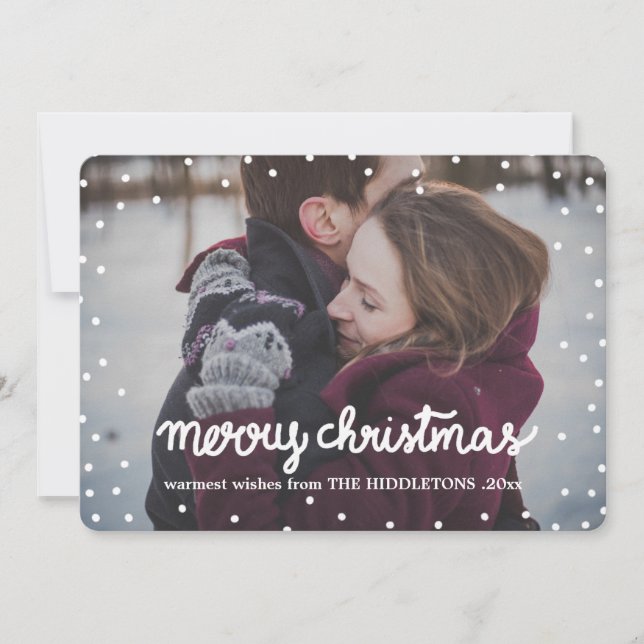 White Merry Christmas Typography Simple Photo Holiday Card (Front)
