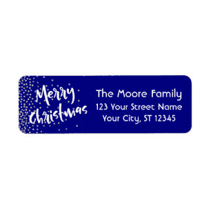 White Merry Christmas w/ Silver Confetti Over Navy