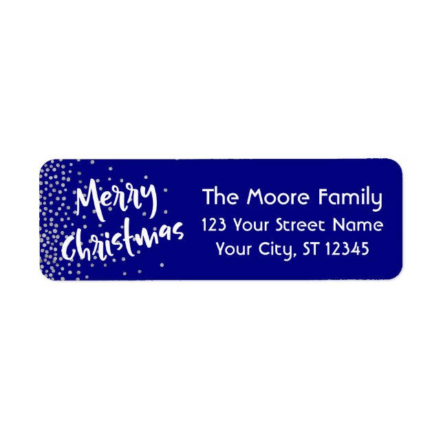 White Merry Christmas w/ Silver Confetti Over Navy (Front)