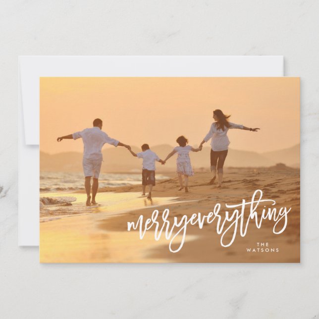 White Merry Everything Photo Holiday Card (Front)